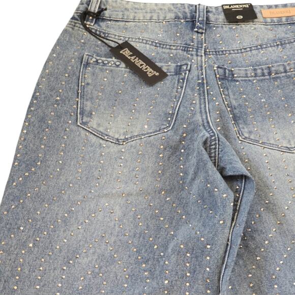 Blank NYC Rhinestone Studded Straight Leg Cropped Light Wash Jeans Size 26 New - Picture 12 of 15